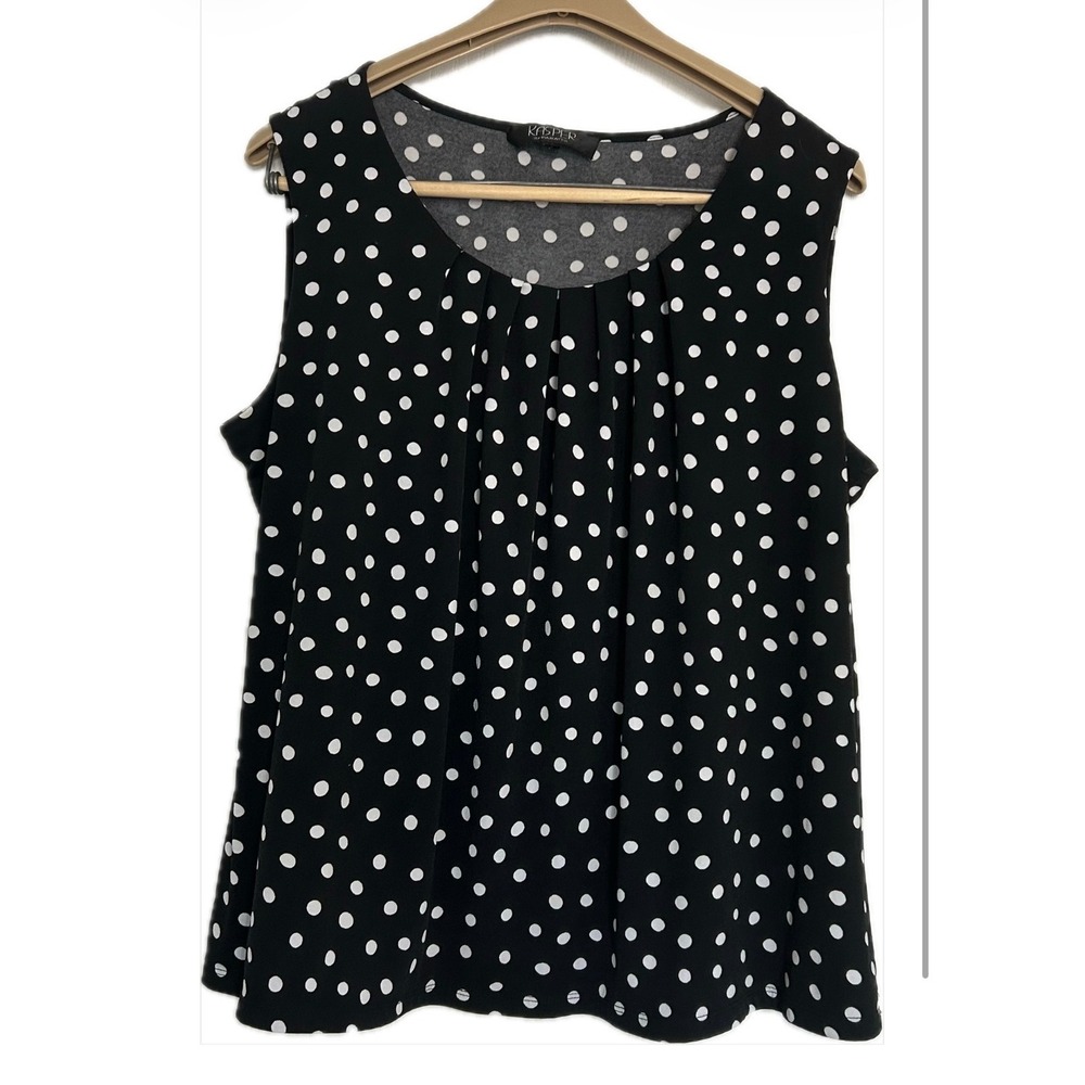 Kasper Separates Womens Black White Polka Dot Pleated Scoop Neck Tank Top Large